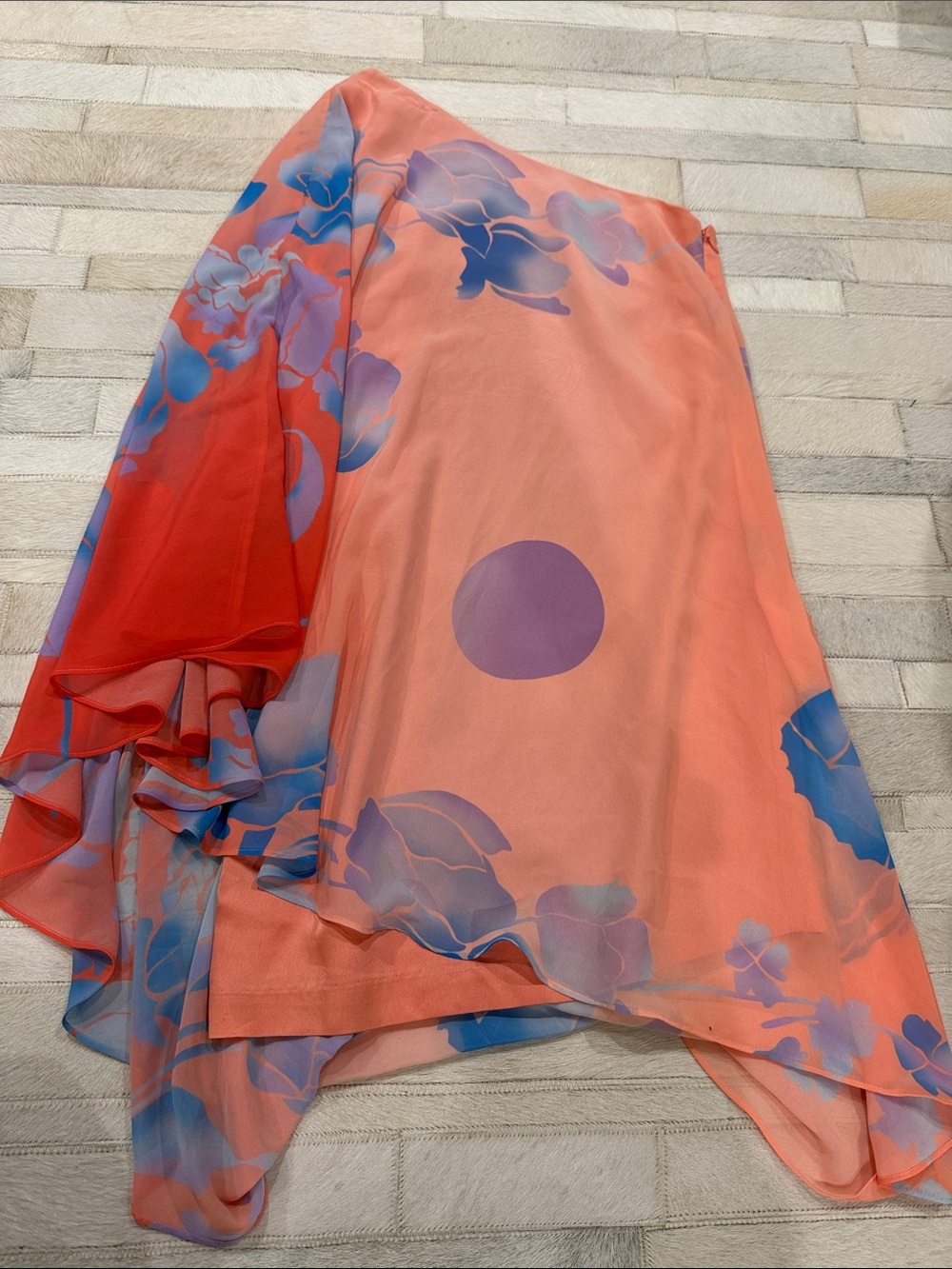 Marciano Apricot floral one shoulder dress
